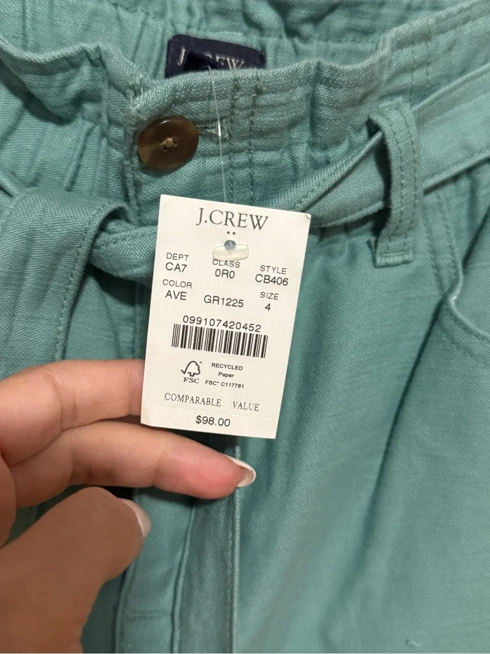 J. Crew Teal Drawstring Cotton Chinos